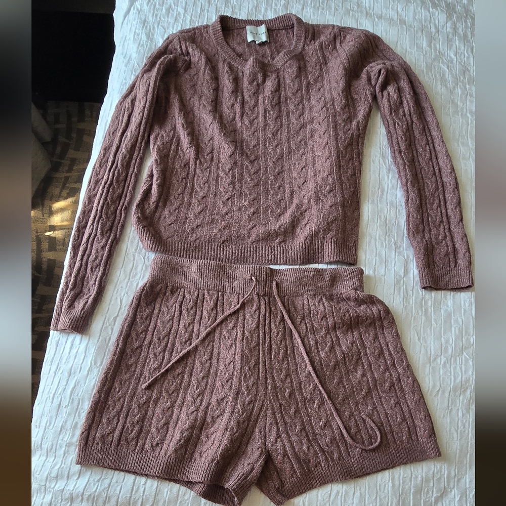 Pink Rose Cozy Knit Sweater and Shorts Set in Mauve